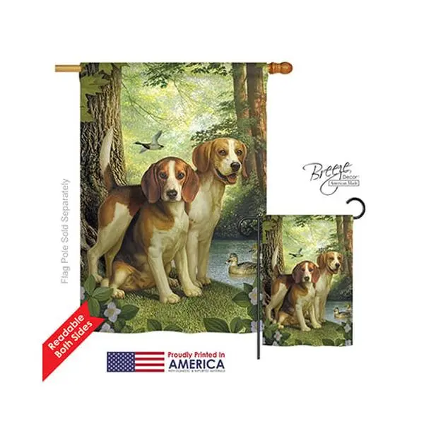 Breeze Decor Pro Guard Rectangular House Flag - 28x40 in, Double-Sided Vertical Impression, Original Artwork Pets Beagles & Duck, Polyester Fabric