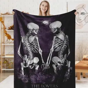Gothic Lovers' Skulls Fade-Resistant High-Density Flannel Throw Blanket, Witchy Vibe Skull Motif Design, Multi-Size Soft Comfortable Bedding Throw, Ideal Gift for Special Someone