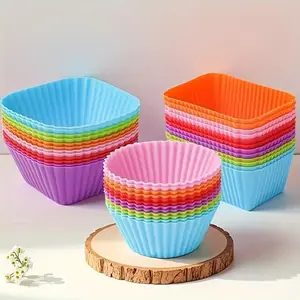 15pcs Silicone Non-Stick Reusable Baking Cupcake Molds - 3 Shapes (Round, Square, Oval) for Christmas, Bake Cakers, Easy Clean Cake, Cookie & Treats (/ Showers)