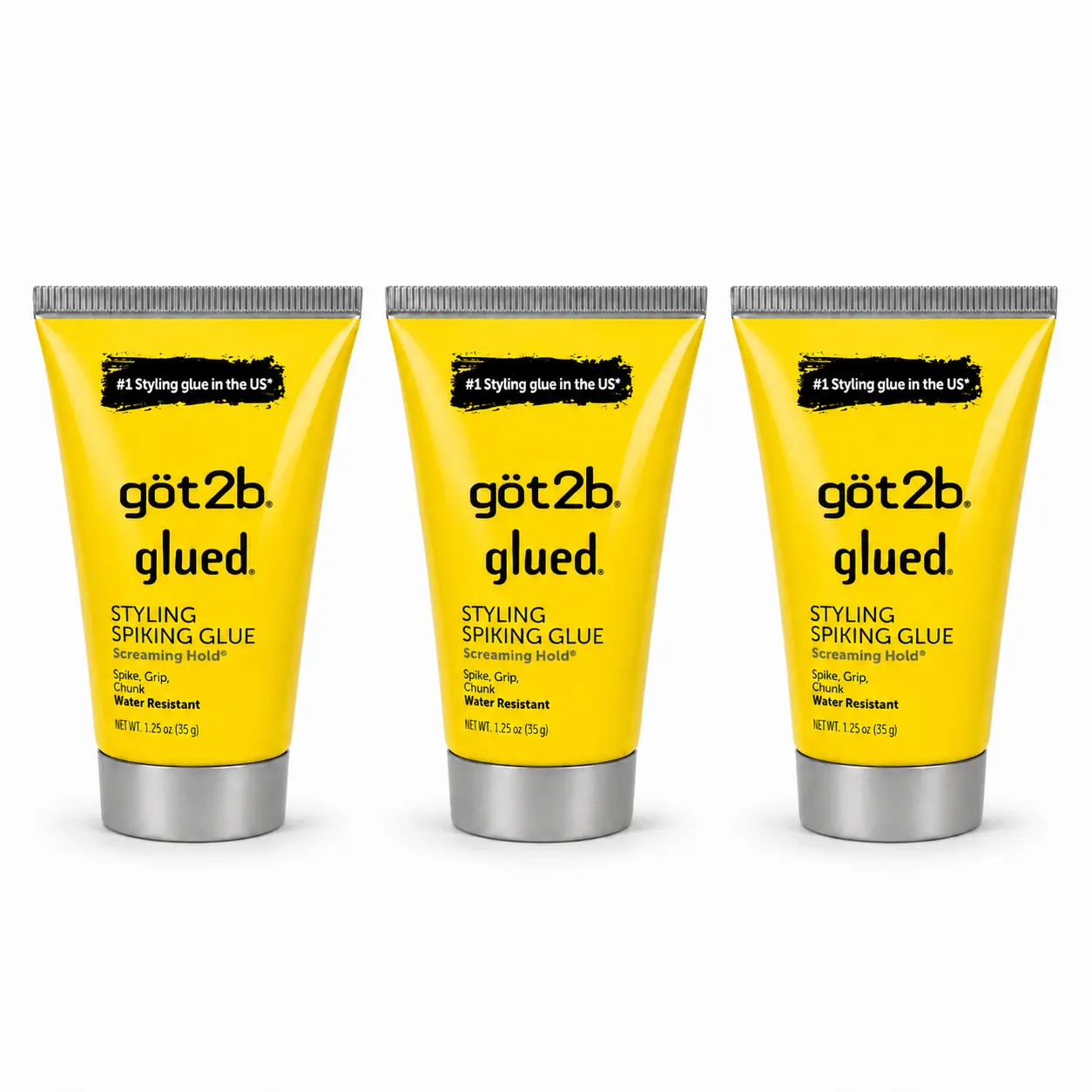 got2b Glued Water-Resistant Spiking Gel 1.25oz (Pack of 3) Extra Strong Hold Hair Gel for Spikes & Textured Styles | Travel Size Styling Gel
