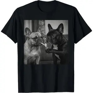 Frenchie Buddies Funny French Bulldog Smoking Cigarette Meme T-Shirt