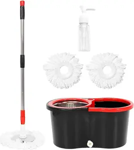 Upgraded 360° Spin Mop & Bucket System - 47" Stainless Steel Handle, Effortless Wringing, 3 Reusable Microfiber Heads for All Floor Types