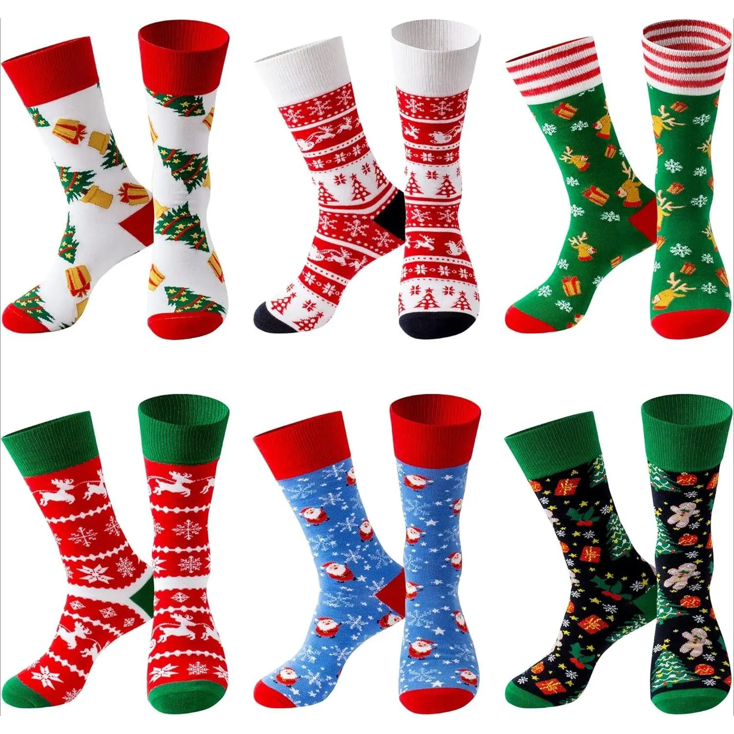 Unisex Funny Christmas Crew Dress Socks, 6-Pack Novelty Cotton Gift Set for Men & Women with Stretch Fabric, Fun Gift for Father, Valentines Day, Menswear, Graphic, Comfy, Soft, Polyester, Birthday, Father's Day, Friendship Gifts