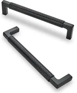 10 Pack 5 inch(128mm) Matte Black Cabinet Pulls Knurled Cabinet Handles Cupboard Handles Kitchen Cabinet Hardware for Cupboard Drawer Pulls