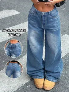 2026 High Waist Wide Leg Denim Jeans Female Retro Streetwear Comfort Stylish Loose Jeans Trousers All-Season Bottoms