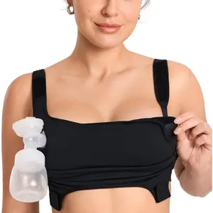 Hands Free Pumping Bra for Breastfeeding Wireless Sports Pumping and Nursing Bra in One with Wide Velcro Straps