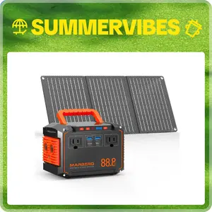 Summervibes MARBERO 88.8Wh Solar Generator with 30W Solar Panel Portable Power Station with 2 x 100W AC Outlets(150W Surge) 6 Output Ports Built-in Flashlight for Camping Essentials Power Outage Outdoor Emergency