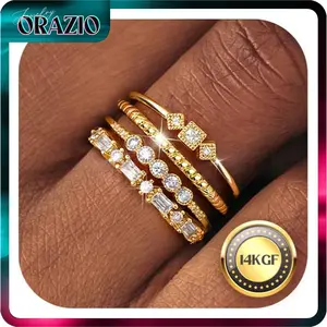 ORAZIO 14K Gold Plated Stackable Rings for Women Non Tarnish Dainty Cubic Zirconia Wedding Engagement Bands Minimalist Trendy Statement Anniversary Promise Thumb Stacking Rings Size 6-10 Hypoallergenic Waterproof Gift Set