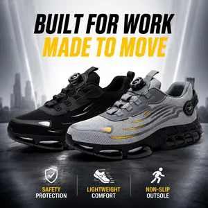 Men's Steel Toe Safety Sneakers, Lightweight Work Shoes with Quick Dial Lacing, Puncture-Proof Breathable Mesh Footwear for Industrial Workers, Walking Shoes