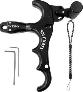 SNTXMY 360° Rotatable Four/Three-Finger Bow Release for Compound Bow ,Thumb Accuracy Release Trigger with Automatic Jaw Closure & Adjustable Sensitivity
