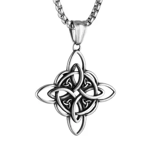 Celtic Witch Knot Necklace | Wiccan Protection Amulet, Personalized Jewelry Gift for Women & Men witchy  jewelry Cuban Link Chain