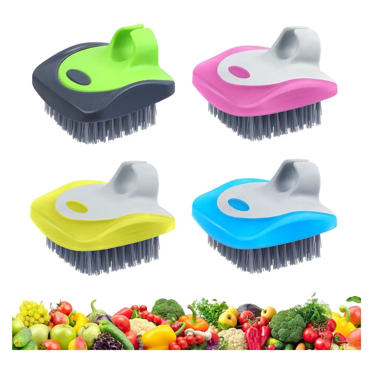 4PCS Vegetable Cleaning Brush Set – Silicone Potato & Fruit Scrubber Brushes