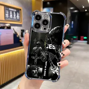 Creative Jesus Pattern Cross Shockproof Casing For iPhone 17/16/15/14/13 Pro Max Plus Electroplating luxury transparent four corner anti drop and shockproof phone case 300
