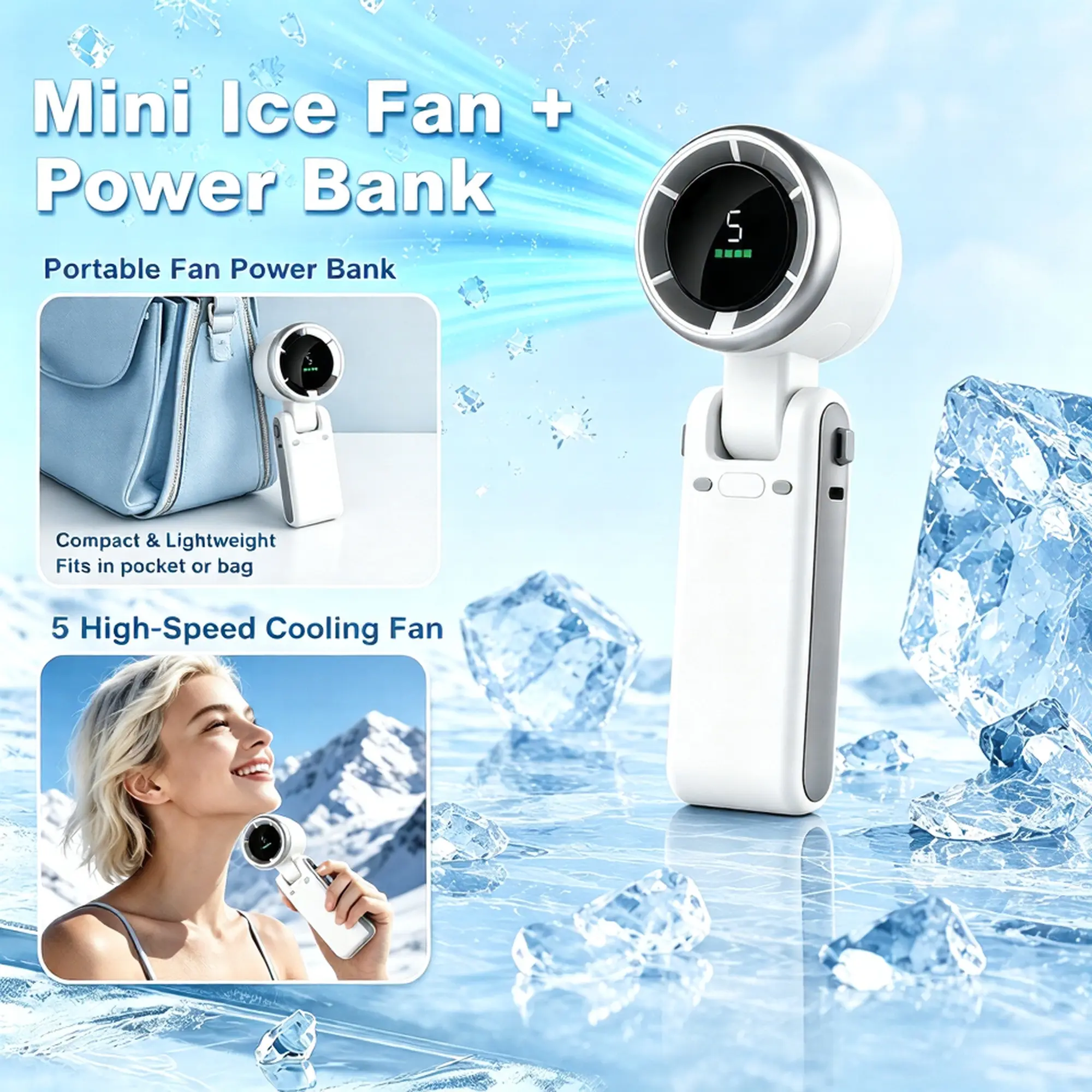 Portable Handheld Turbo Fan with Adjustable 5-Speed Wind &Concentrated Air Turbo Tech, Mini Portable Camping Travel Fan for Travel, Working, Mini Portable Fan