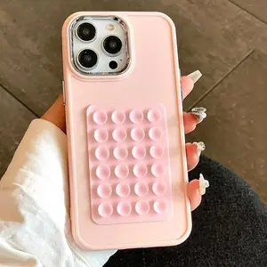 Creative Anti-slip Suction Cup Phone Case, Solid Color Phone Protective Cover, Phone Protector, Phone Accessories Compatible with iPhone 11 12 13 14 15 16 Pro Max, Casing