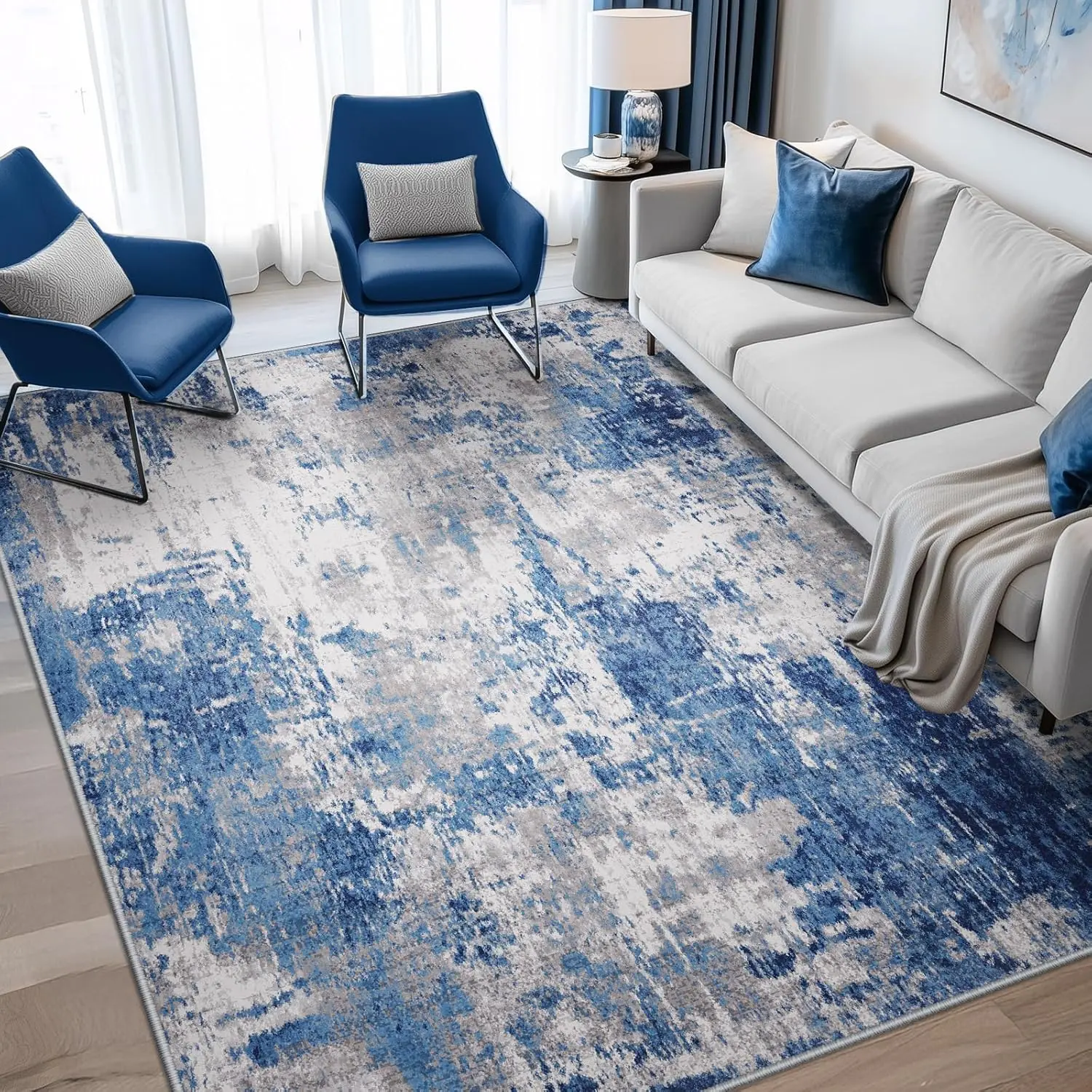 Abstract Green Rug - Machine Washable, Non-Slip, Low Pile, Foldable, Perfect for Living Room/Bedroom summerwins