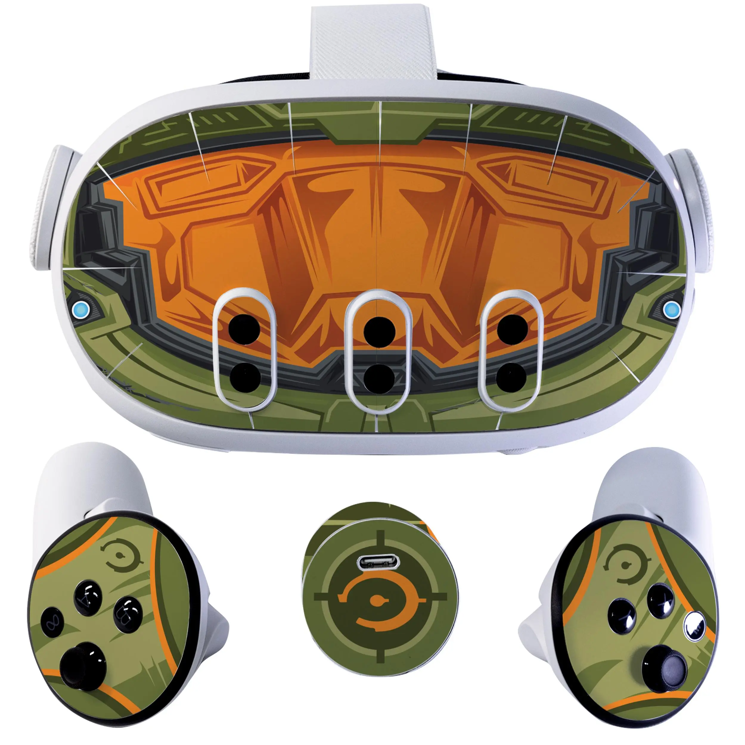 Easy-to-Apply Skin Sticker Kit compatible with Meta Quest 3 VR headset - Green Spartan virtual reality accessory - VR protector skin covers