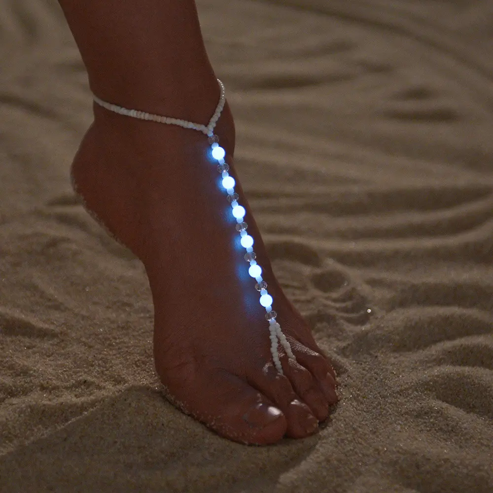 Bohemian Luminous Seed Bead Anklet for Women, Adjustable, Summer Beach Wear, Toe Foot Chain