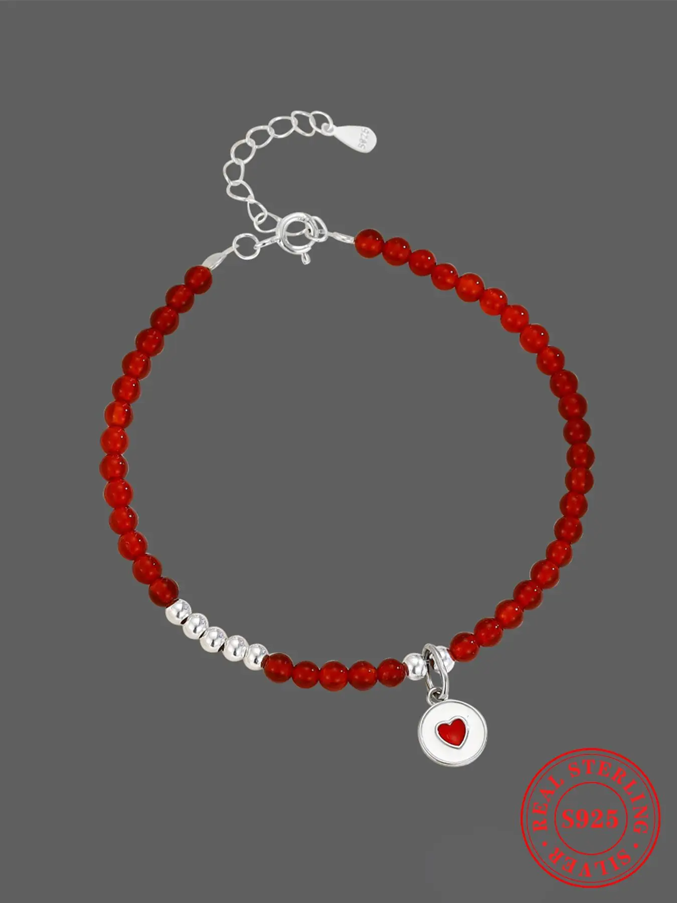 S925 Sterling Silver Heart Charm Decor Beaded Bracelet, Fashionable Jewelry for Women & Girls, Trendy All-match & Exquisite Jewelry for Birthday Gift