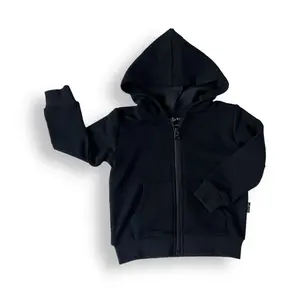 ZIP HOODIE- Midnight Bamboo French Terry, Kids Soft Casual Unisex Zip Up Jacket