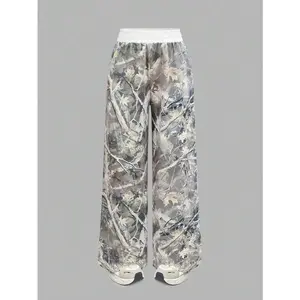 Tween Girls Casual Sporty Streetwear Fashion Camouflage & Leaf Print Contrast Waistband Loose Wide-Leg Sweatpants Loose Pants Camo Pants