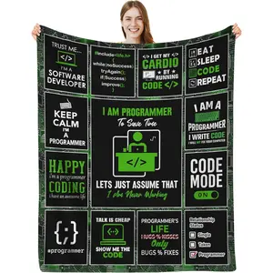 Programmer Blanket, Computer Science Coding Gifts for Men Women, Funny Gifts for Programmer, Nerds, Software Engineer, Green Black Programming Throw Blankets 60"x50"