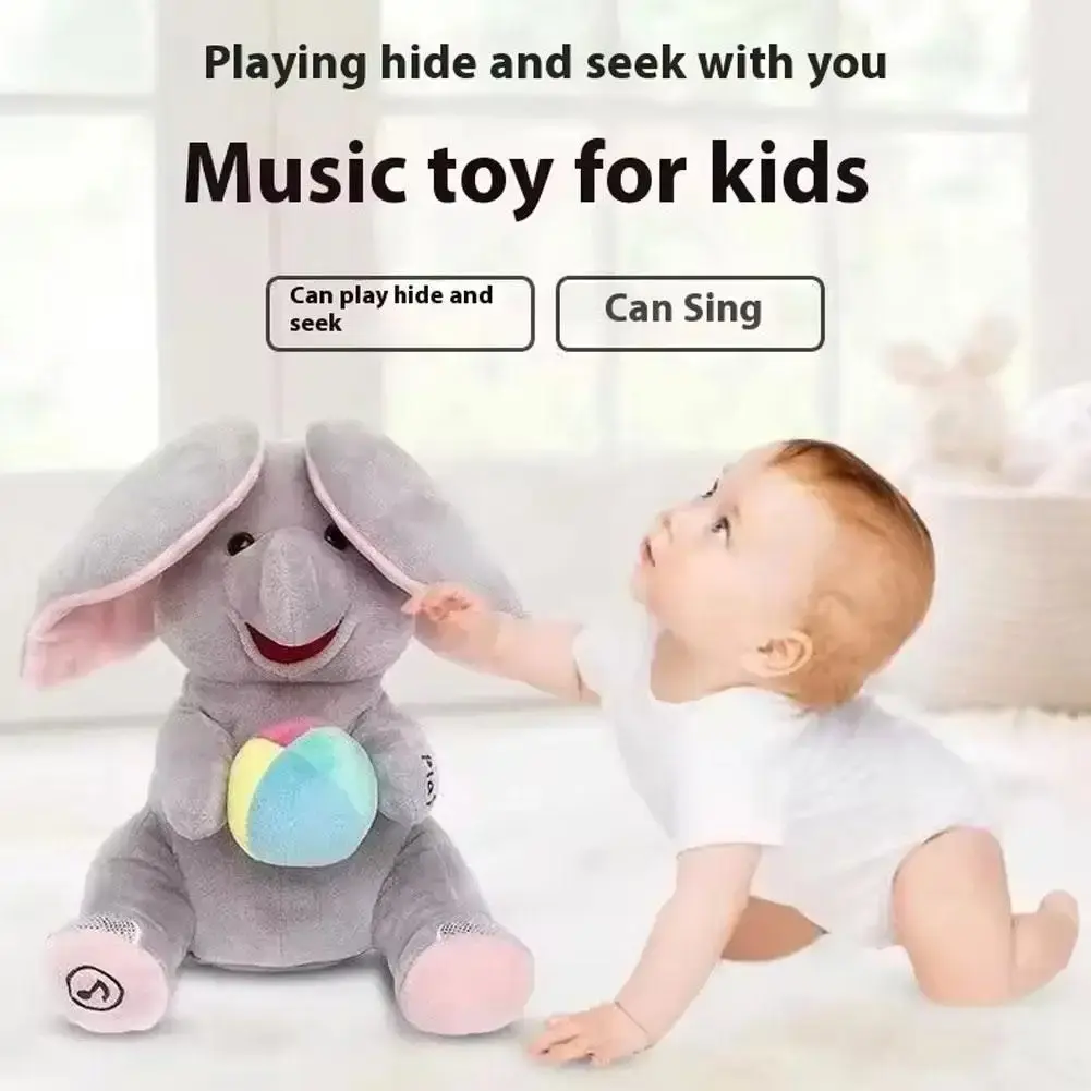 Hide and Seek Elephant Plush Toy Flapping Ears with Music Singing Soft Soothing Baby Sensory Toy for Newborn Infant 3 12 Months