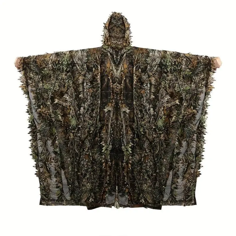 ghillie suit, gilly suits for men, hunting suit, 3D leafy camo suit, hooded cape hunting suit, camouflage suit, bird watching, jungle hunting, Halloween party, camping, theme decoration.