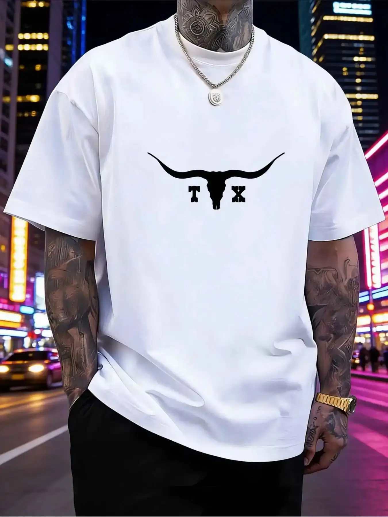Men's Texas Longhorn Graphic Short-Sleeve T-Shirt - Vintage Hip-Hop Classic, Soft Breathable, Round Neck, Digital Print, Standard US Unisex Fit, Fast Shipping, Summer Casual Texan Apparel