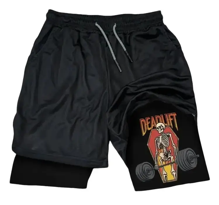 deadlift skeleton Performance Training Shorts....Berserk Performance Shorts Summer Double Layer Beach Pants Fitness Training Pant Sports