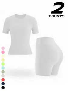 New Women's Sportswear Set Short Sleeve Top + Shorts Combo, Slim-Fitting Summer for Yoga, Gym, Outdoor Sports, Casual Wear