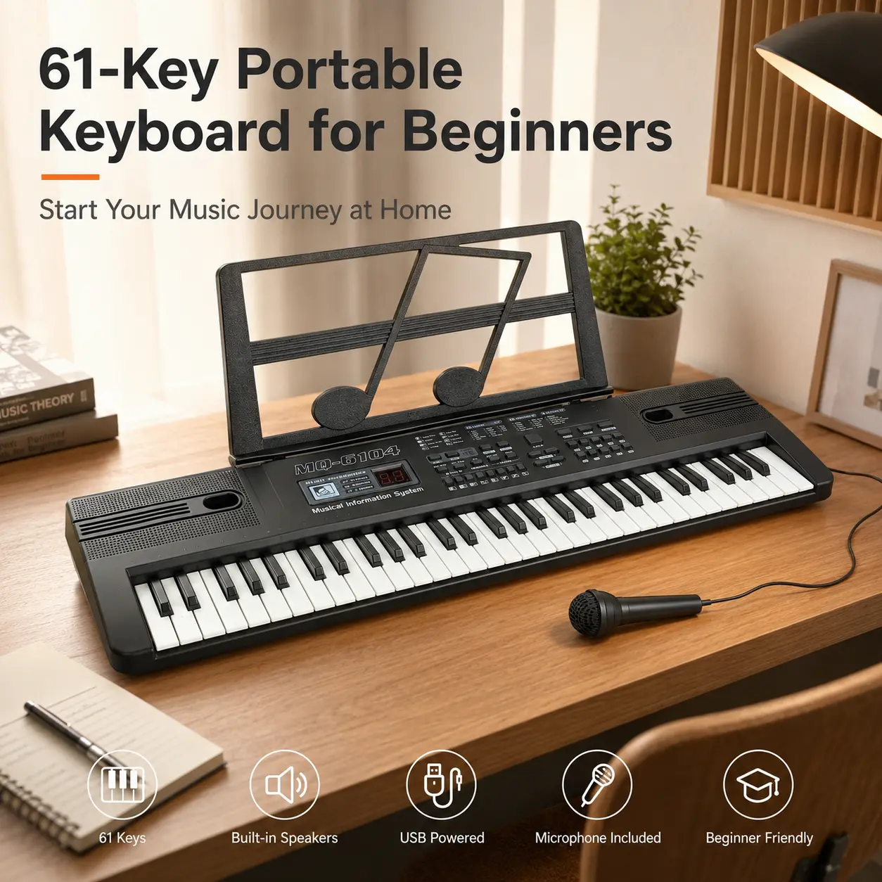 61-key portable electronic keyboard with USB cable and microphone, perfect for beginners; an ideal gift for children and novices for Christmas, Halloween, and Thanksgiving, suitable for boys and girls.