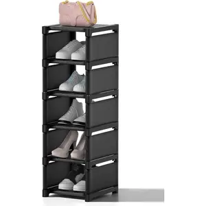 6-Tier Shoe Rack, Vertical Small Shoe Organizer, 9.84" Compact Slim Shoe Shelf for Closet & Entryway, Sturdy & Tool-Free Assembly, for Boots