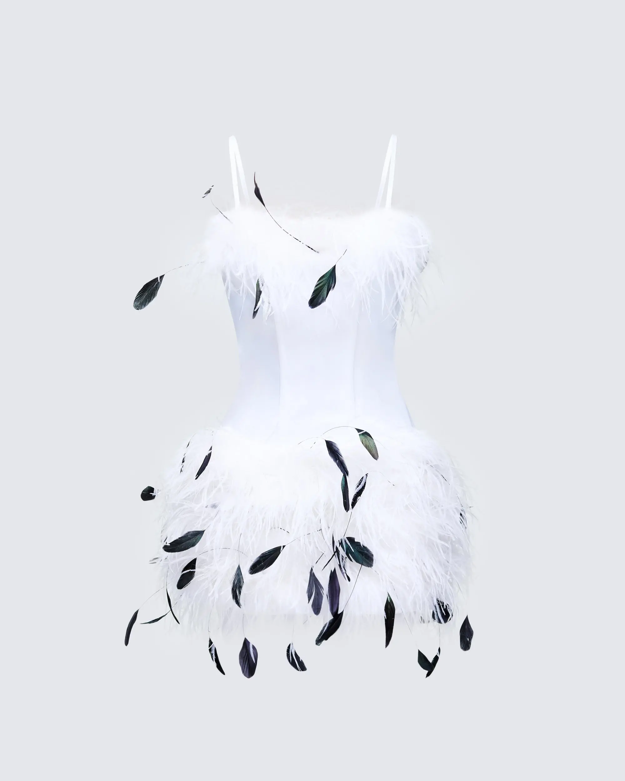 Women's Meadow White Spandex-Polyester Formal Mini Dress - Backless, Bustier, Straps, Zipper, Sleeveless, Party Fit, Birthday Look