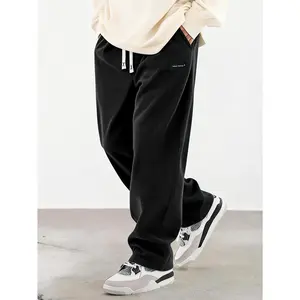 Men's Spring-Autumn Corduroy Casual Long Pants, Solid Color with Drawstring Pockets. Lightweight, soft, breathable, and comfortable. Wide-leg straight cuff with elastic waistband; highly versatile for daily leisure activities