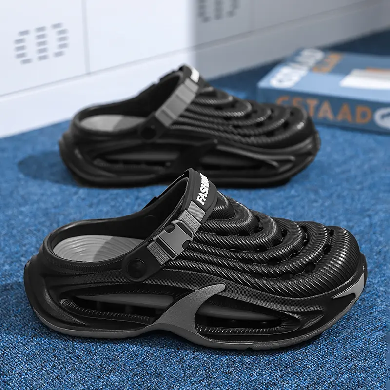 Men's Minimalist Ripple Textured Rubber Clogs - Lightweight PU Flipflop Walking Shoes, Waterproof, Slip-Resistant for Outdoor, Party Use, Casual Footwear Slides, Casual Slippers Shoes, Men's Shoes