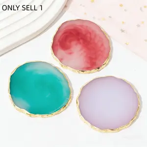 Resin Agate Gold Edge Nail Art Palette Mixing Display Board Gold Trim Delicate Durable Smooth Easy Clean Clear Convenient for Nail Color Mixing and Display Manicure