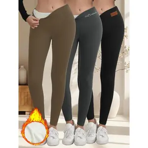 3PCS Women's Velvet Warm Tight Leggings For Winter Velvet Thickened Leggings, Casual Outfits, High-Waist Warm Embroidered Leggings, Fashionable And Comfortable, Daily Casual Outfits, Winter Gift Tights.