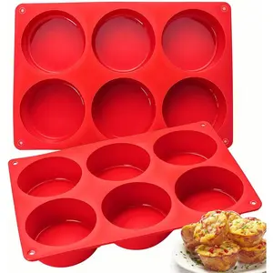Silicone Egg Bite Molds, 2 Pack Frittata Pan, Deep 3 Inch Dash Cups, Sous Vide Round Rolls Molds for Breakfast Sandwiches, Omelets, Dinner Rolls, Baking - Red