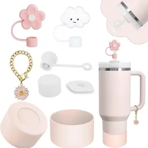 Stanley Cup Accessories Set,Including 2 Pcs 0.4in Straw Cover, 1 Silicone Spill-Proof Stopper Set of 3, 1 Cute Butterfly Handle Charm, 1 Silicone Boot Fits Stanley 40&30 Oz Tumbler