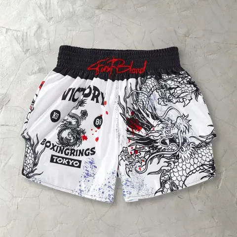 Men's Dragon Print Boxing Graphic Shorts, Regular Fit Casual Fashion Elastic Waist Shorts for Summer, Men's Bottoms for Daily Wear, Breathable Printed Shorts, Casual Fashionable Shorts