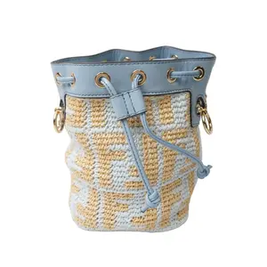 Pre-owned FENDI raffia Shoulder Bags Mini mon Tresor Crochet Bag In Blue