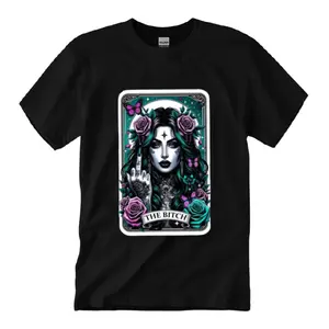 Mystic Tarot Card T-Shirt, Witchy Tarot Graphic Tee, Casual Cotton Shirt for Women-Graphic Pullover, Classic Cotton Shirt