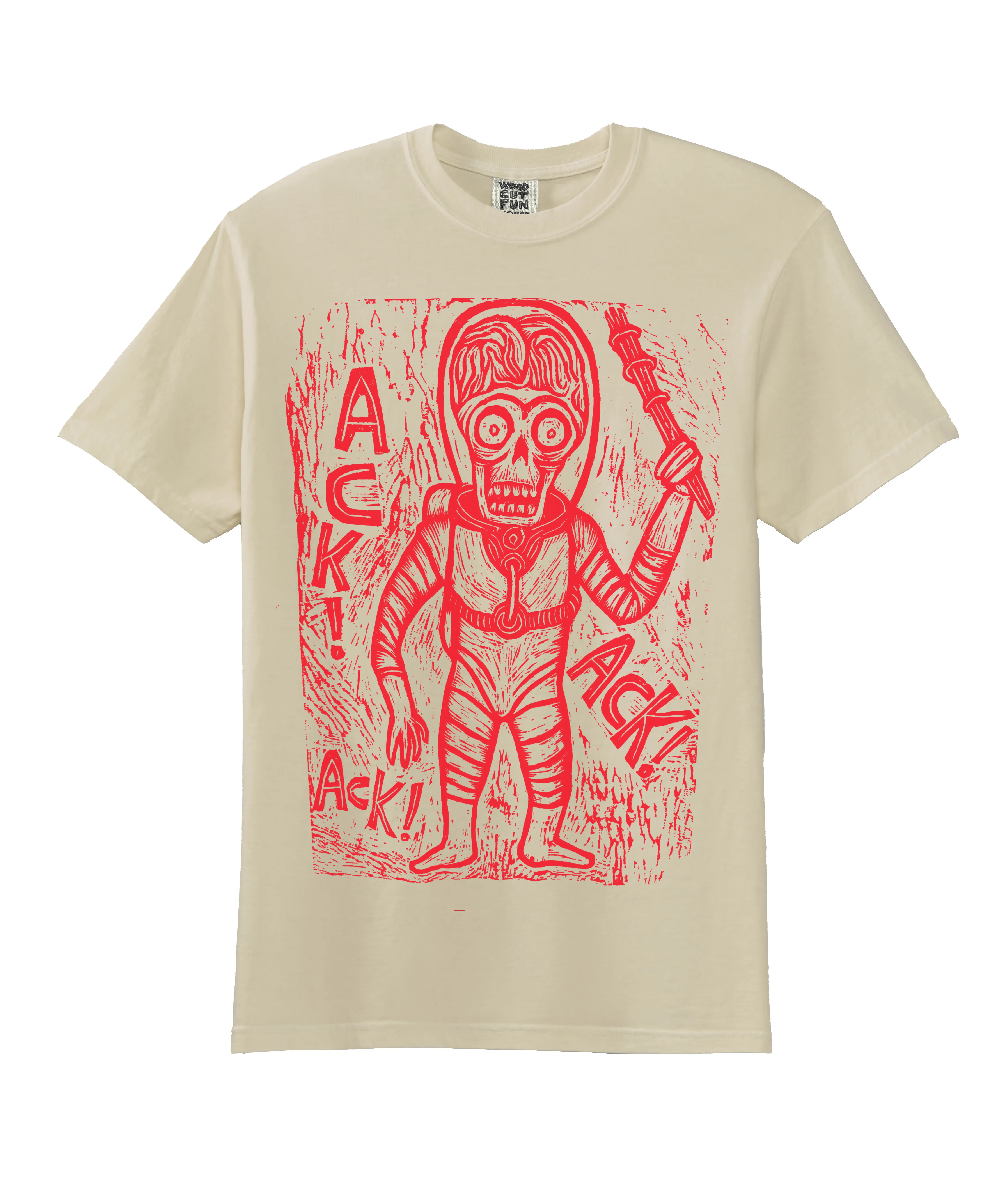 Ack  Woodblock Hand-Printed T-Shirt Cotton Menswear Streetwear Graphics Casual Top Stylish Fabric  Short Sleeve