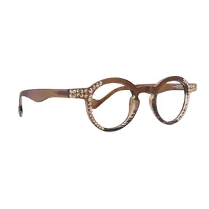 Orlando Bling Reading Glasses, W Rose Gold N Light Colorado European crystals, Magnifying Eyeglasses, (Brown) (Round) NY Fifth Avenue