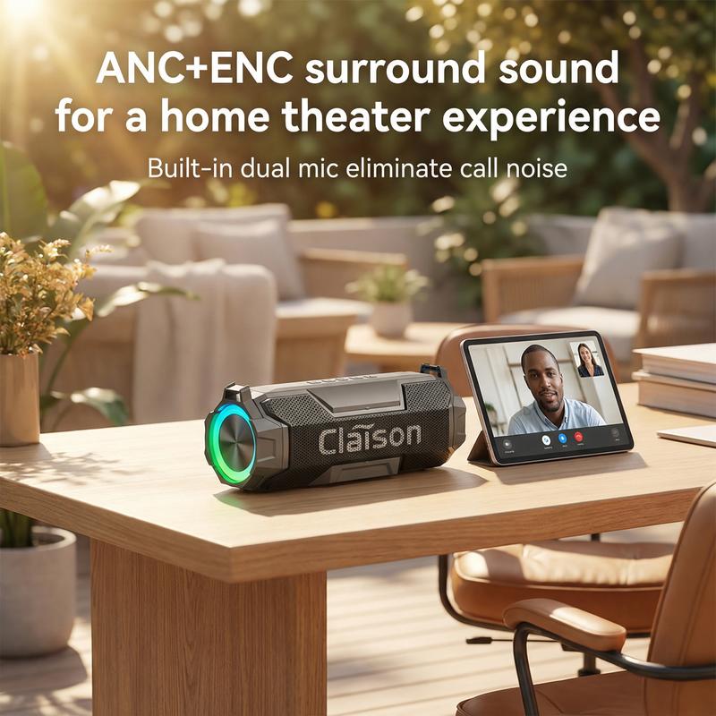 CLAISON AI Voice-Activated Bluetooth Speaker with Dual Speakers Dual Diaphragms RGB Lighting Waterproof for Home & Outdoor Use