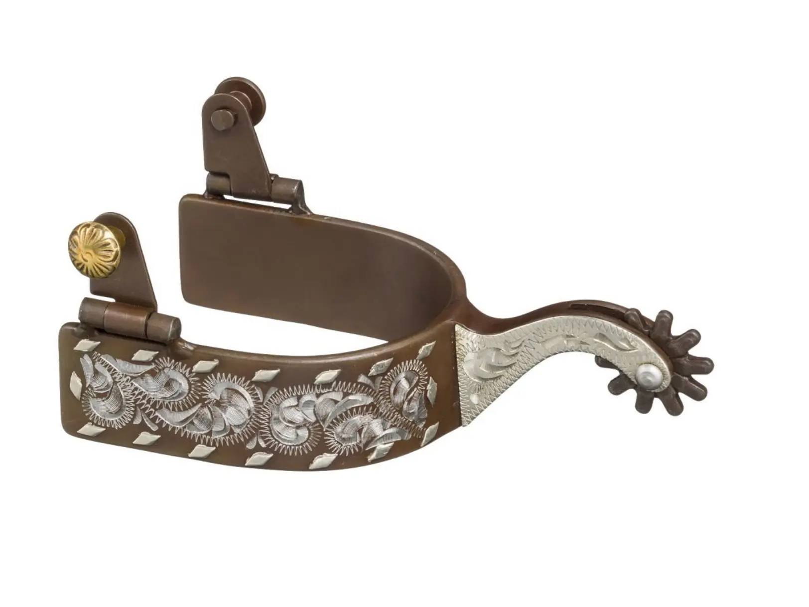 TOUGH1 ANTIQUE BROWN ENGRAVED BUCKSTITCH SPURS