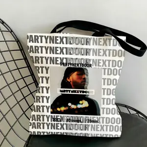 Partynextdoor Storage Bags Canvas Double-Sided Print Black and White Tote Bag Large Capacity Shoulder Students Festive Fashion Eco Outdoor Picnic Travel High Quality Shopping Handbag Machine Washable