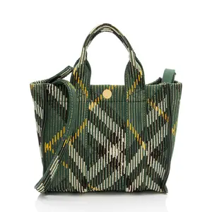 Pre-owned BURBERRY Fabric Tote Bags Knit Check Scarlet Mini Tote