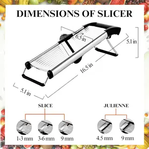 Adjustable Mandoline Slicer for Kitchen– French Fry Cutter, Potato Slicer Vegetable Slicer Tomato Slicer in Kitchen Essentials with Resistant Gloves- Stainless Steel Mandolin vegetable cutter